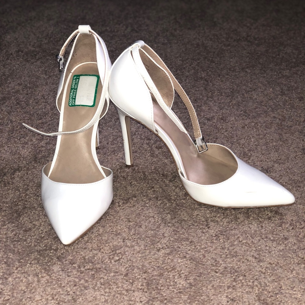 White Ankle Strapped heels